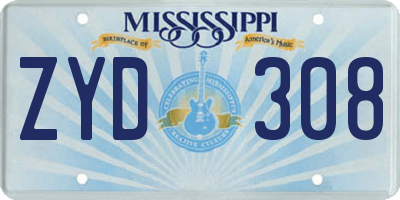 MS license plate ZYD308