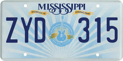 MS license plate ZYD315