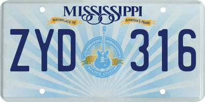 MS license plate ZYD316