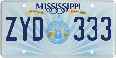 MS license plate ZYD333