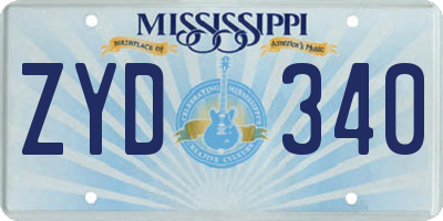 MS license plate ZYD340