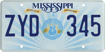 MS license plate ZYD345