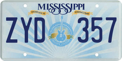 MS license plate ZYD357