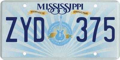 MS license plate ZYD375