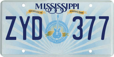 MS license plate ZYD377