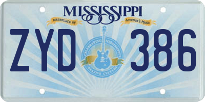MS license plate ZYD386