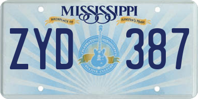 MS license plate ZYD387