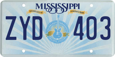 MS license plate ZYD403