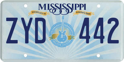 MS license plate ZYD442