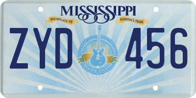 MS license plate ZYD456