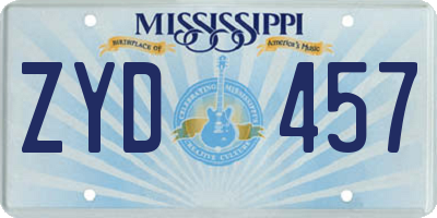 MS license plate ZYD457