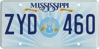MS license plate ZYD460