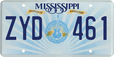 MS license plate ZYD461