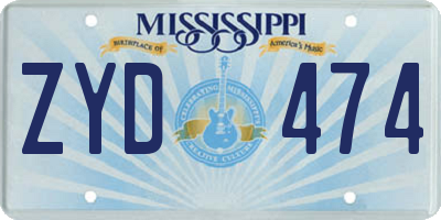 MS license plate ZYD474