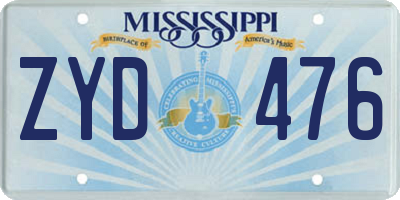 MS license plate ZYD476