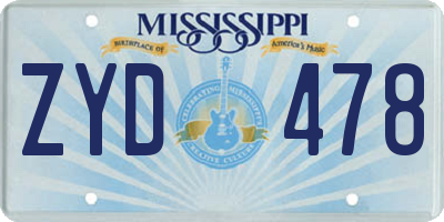 MS license plate ZYD478