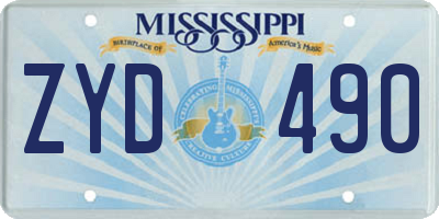 MS license plate ZYD490
