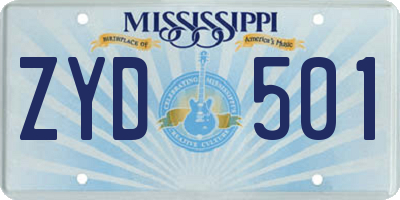 MS license plate ZYD501