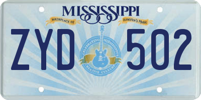 MS license plate ZYD502