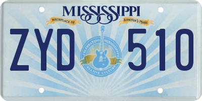 MS license plate ZYD510