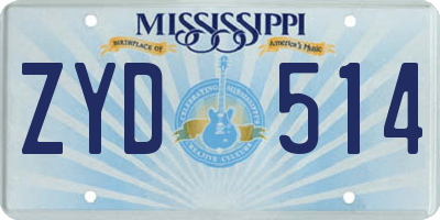 MS license plate ZYD514