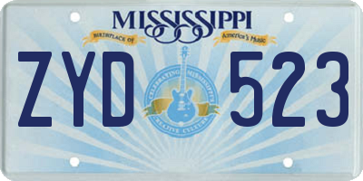 MS license plate ZYD523