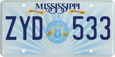 MS license plate ZYD533