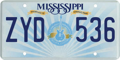 MS license plate ZYD536