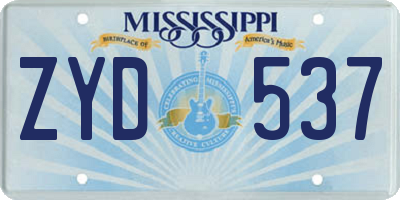 MS license plate ZYD537