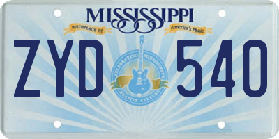 MS license plate ZYD540