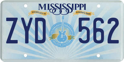 MS license plate ZYD562