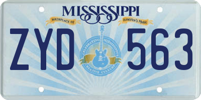 MS license plate ZYD563