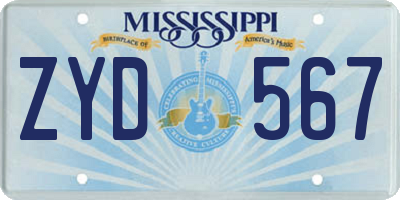 MS license plate ZYD567