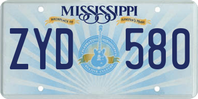 MS license plate ZYD580