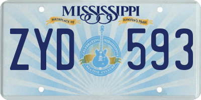 MS license plate ZYD593