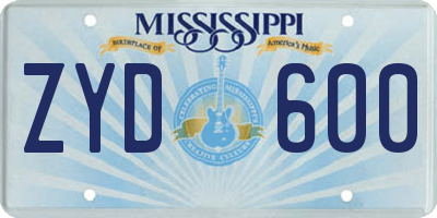 MS license plate ZYD600
