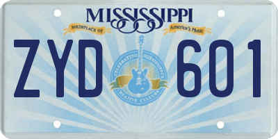 MS license plate ZYD601