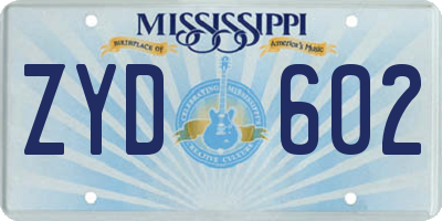 MS license plate ZYD602
