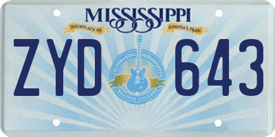 MS license plate ZYD643