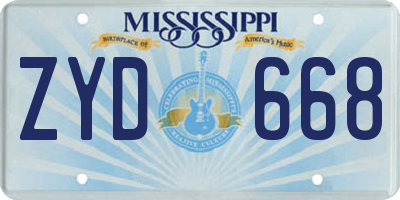 MS license plate ZYD668