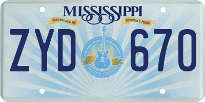 MS license plate ZYD670