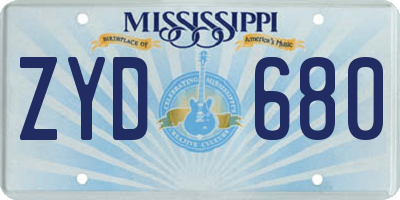 MS license plate ZYD680