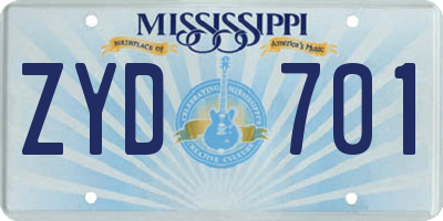 MS license plate ZYD701