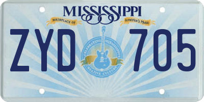 MS license plate ZYD705