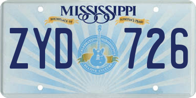 MS license plate ZYD726