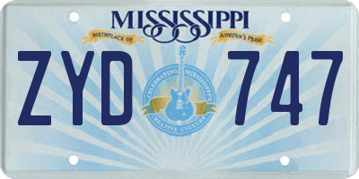 MS license plate ZYD747