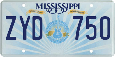 MS license plate ZYD750