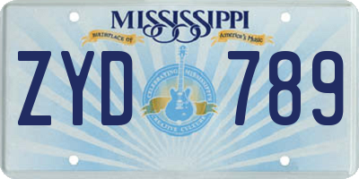 MS license plate ZYD789