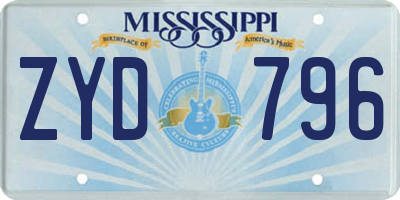 MS license plate ZYD796