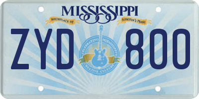 MS license plate ZYD800